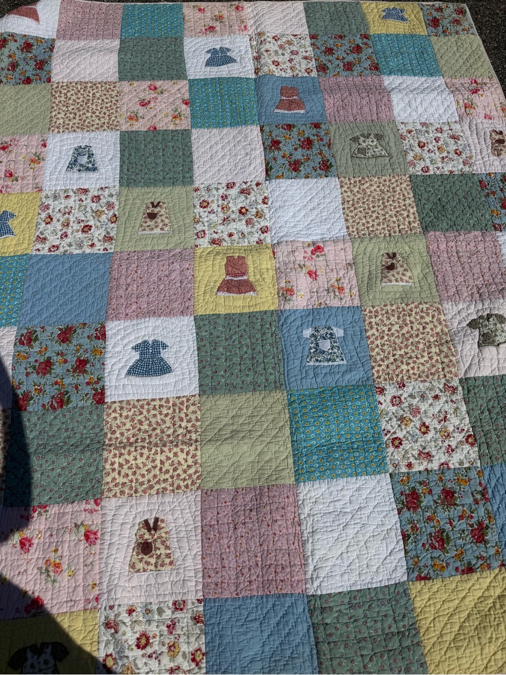 Handmade Patchwork Quilted Bedspread in Pastel Floral Colors